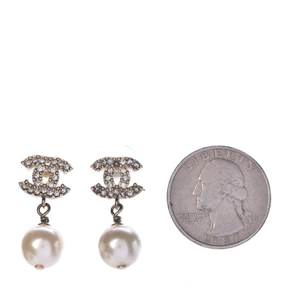 Chanel Crystal Pearl CC Drop Earrings Gold 2 of 4