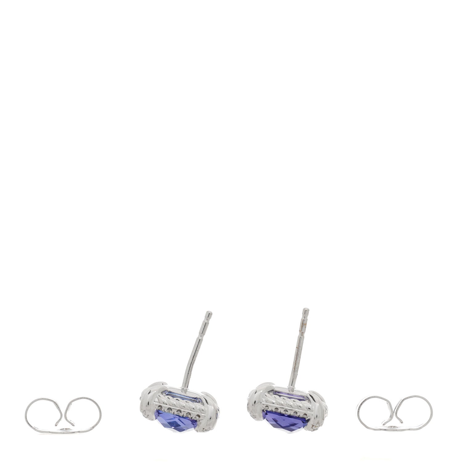 David Yurman 18K White Gold Diamond Tanzanite 9mm Chatelaine Bezel Stud Earrings 3 of 4
