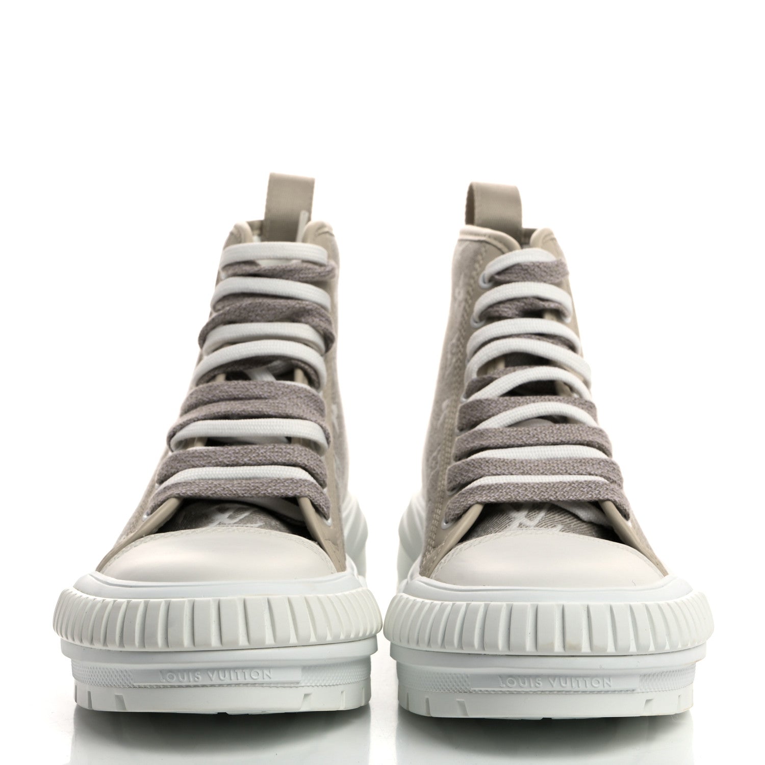 Louis Vuitton Denim Monogram Squad Sneaker Boots 37.5 Beige 2 of 9