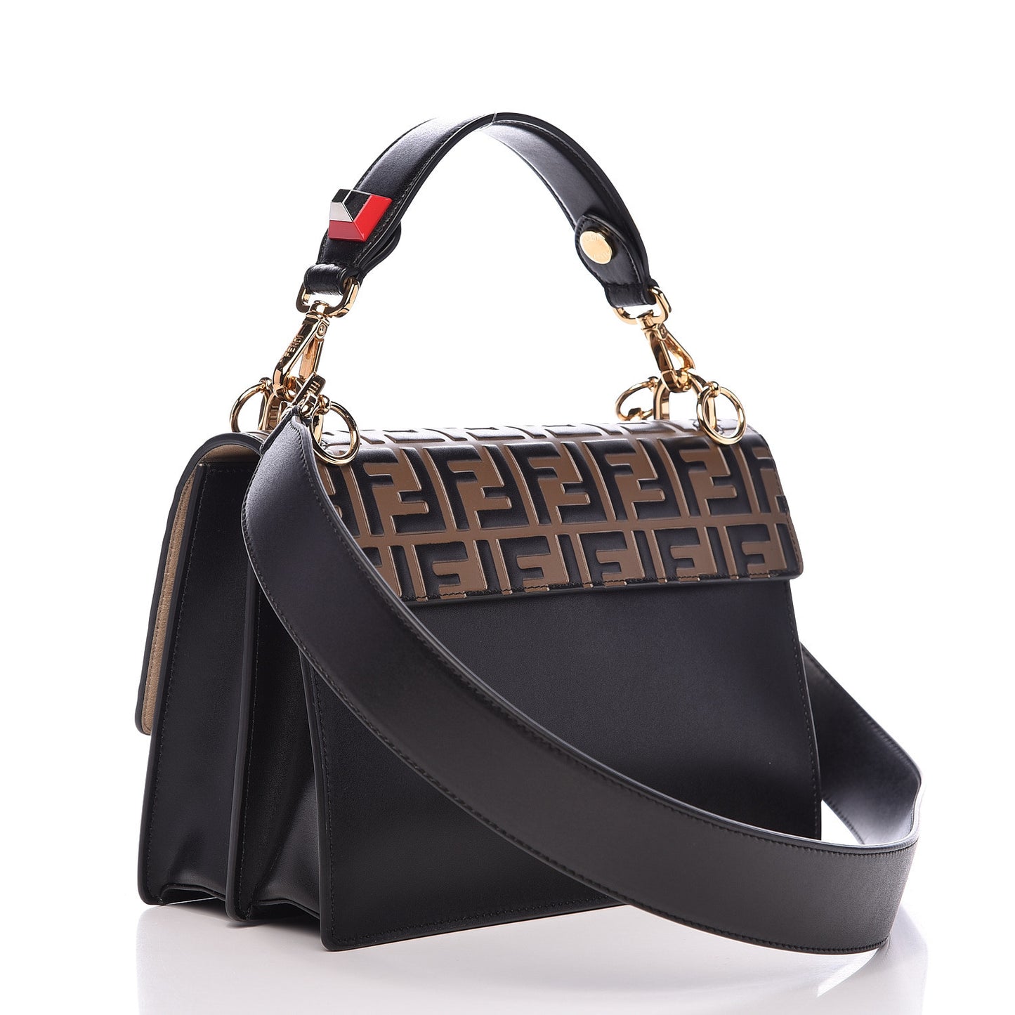 Vitello Liberty Bi-Color FF 1974 Embossed Kan I Shoulder Bag Black Maya