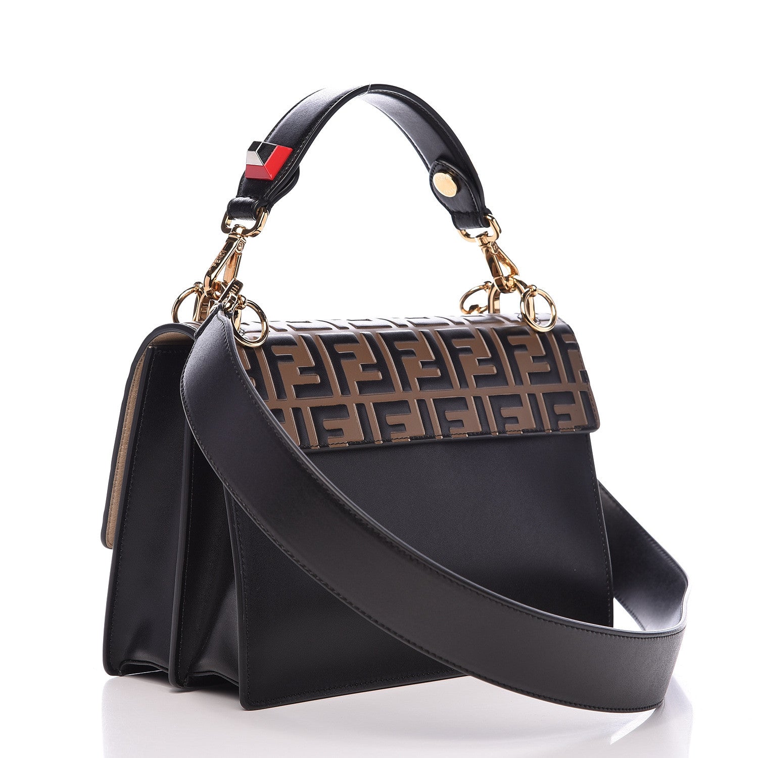 Fendi Vitello Liberty Bi-Color FF 1974 Embossed Kan I Shoulder Bag Black Maya 3 of 10
