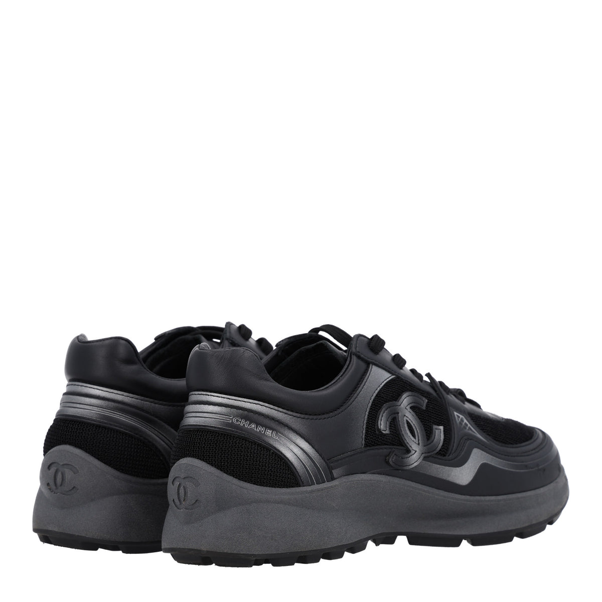 Chanel Mesh Calfskin CC Sneakers  39.5 Black Silver 5 of 10