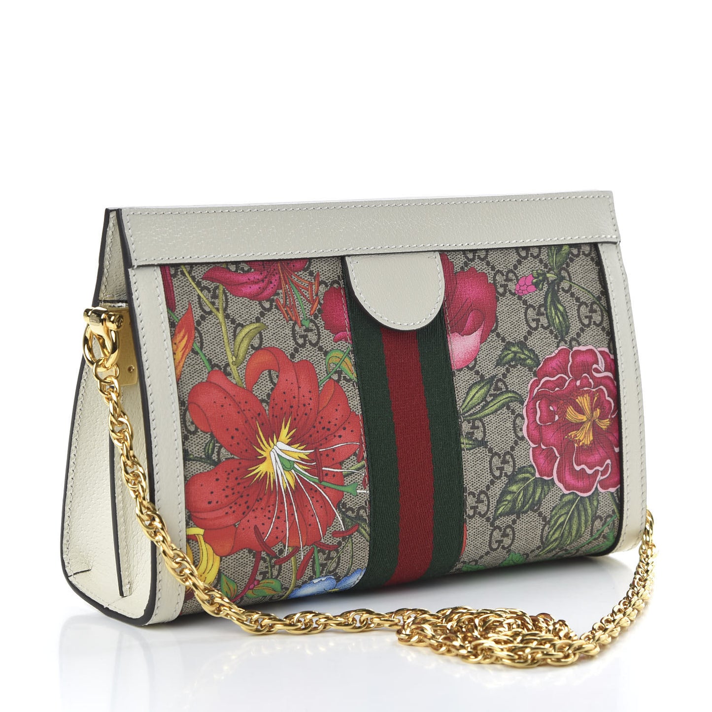 GG Supreme Monogram Flora Web Small Ophidia Chain Shoulder Bag White
