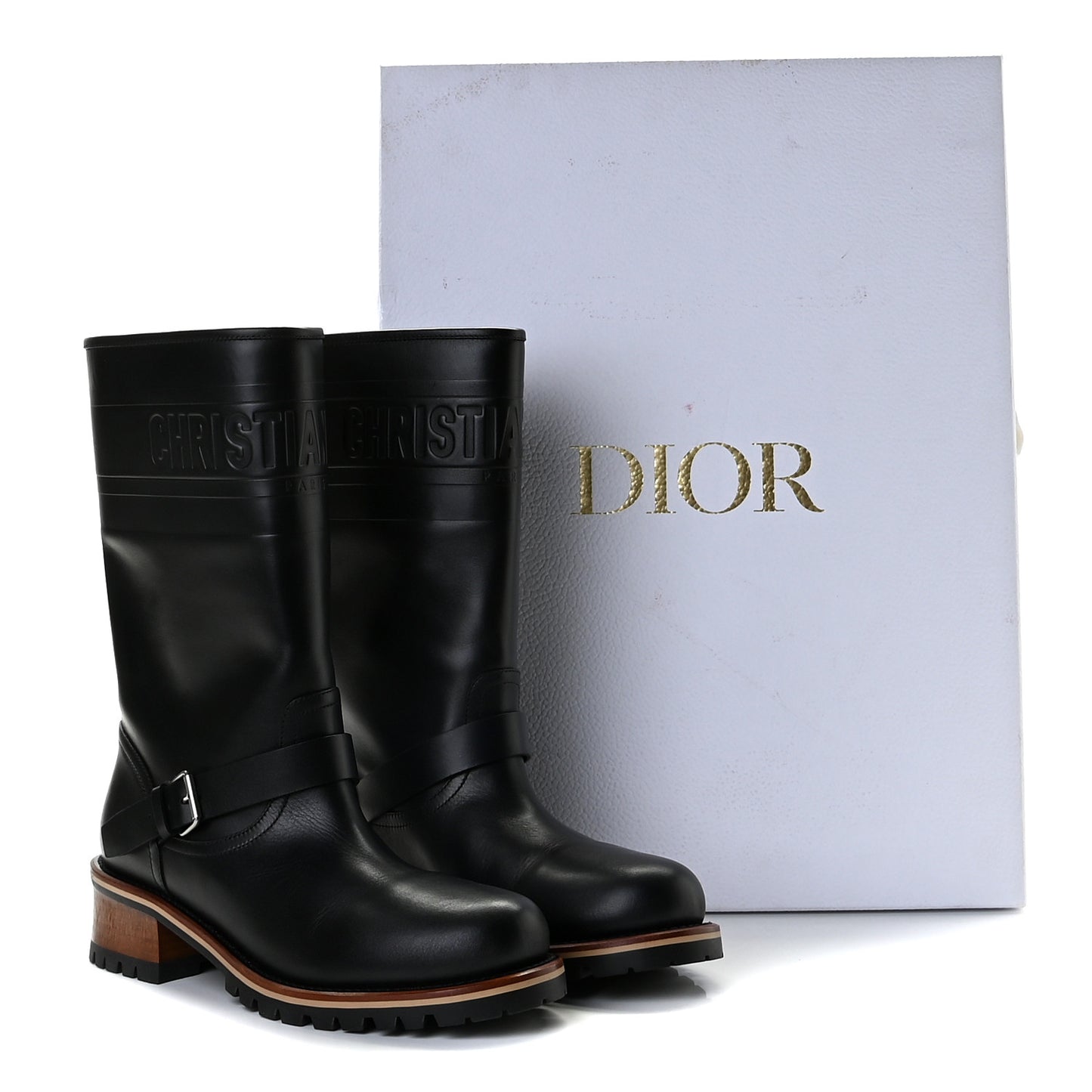 Calfskin Embossed Dior Quest 35mm Biker Boots 40 Black