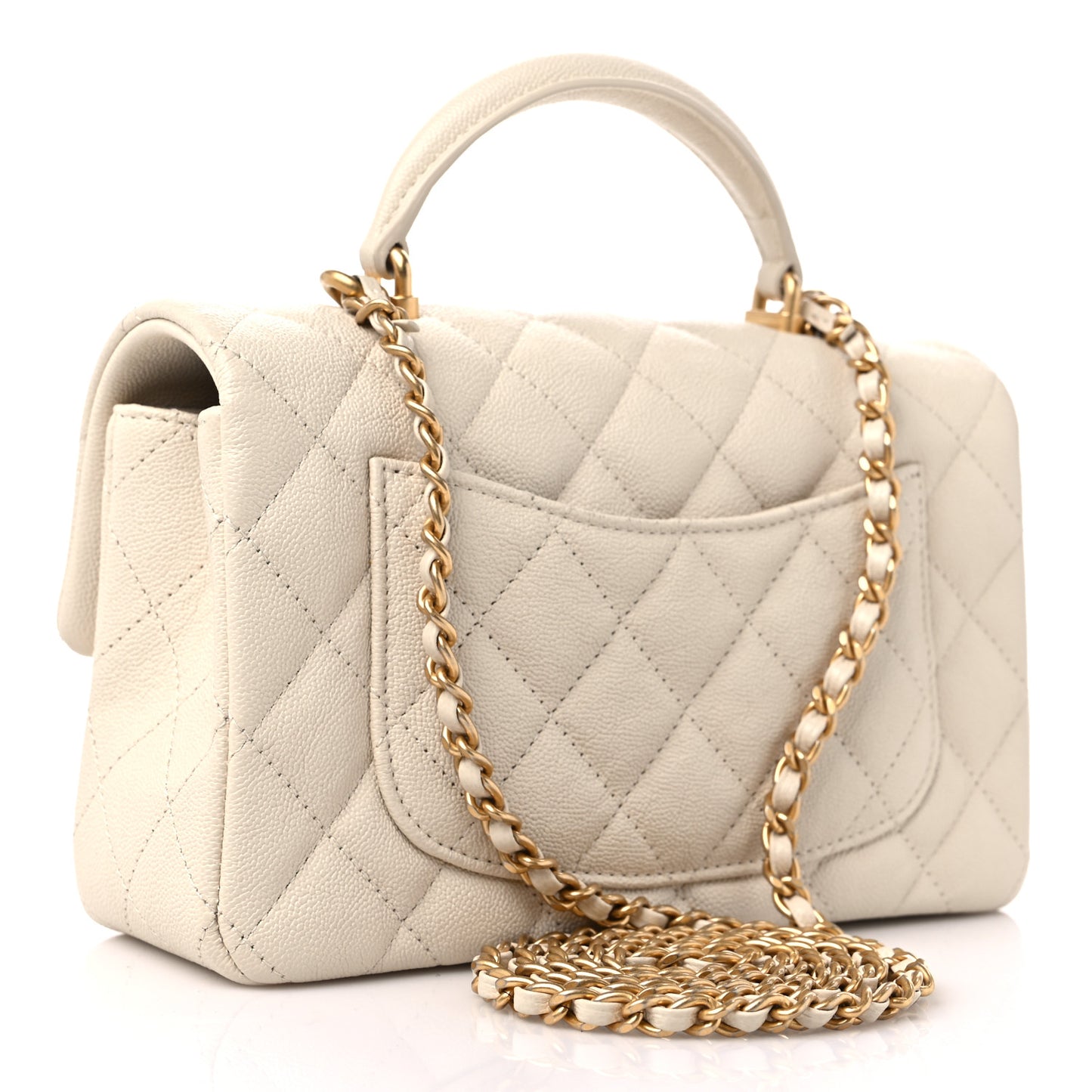 Caviar Quilted Mini Top Handle Rectangular Flap Beige