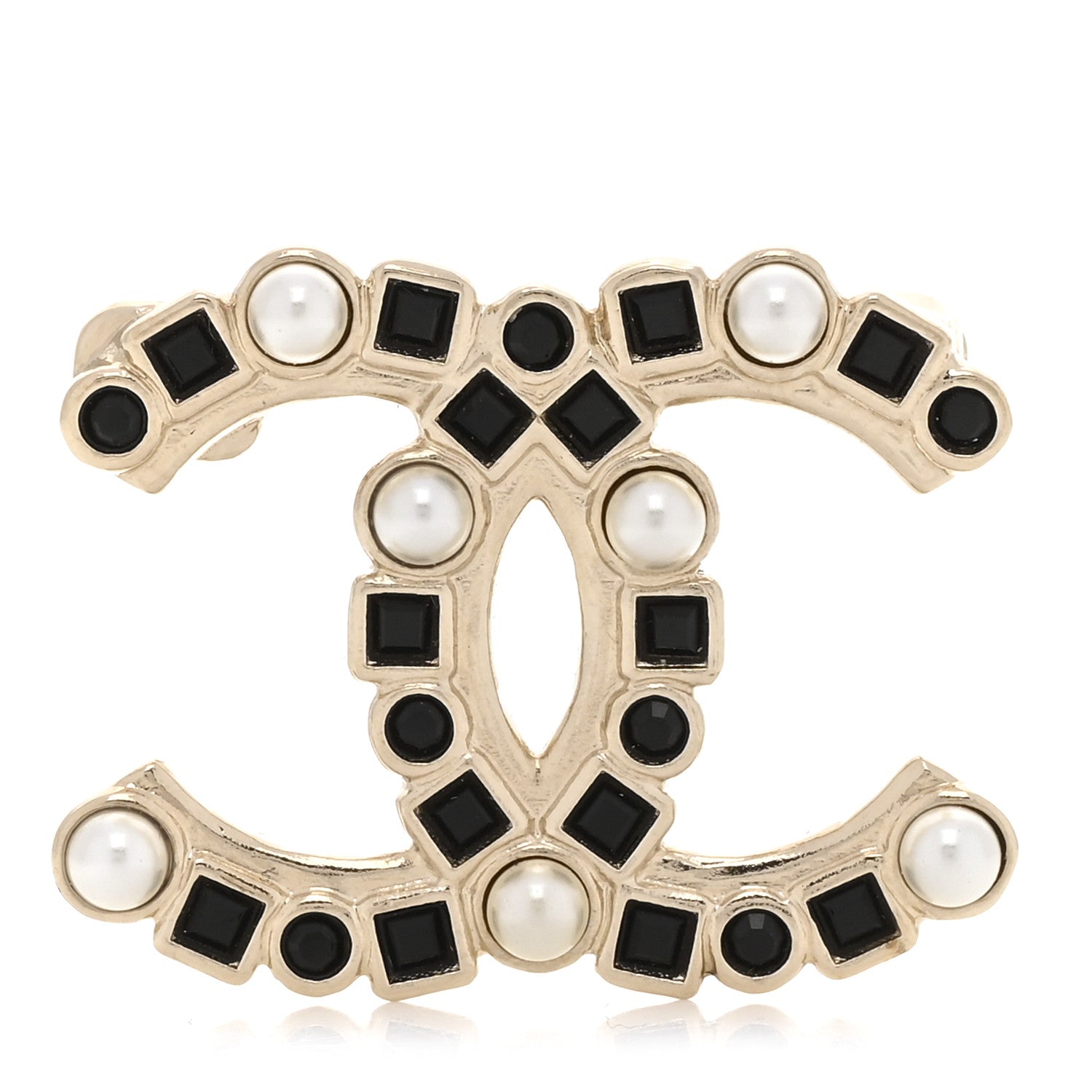 Chanel Pearl Crystal CC Brooch Black Gold 1 of 4