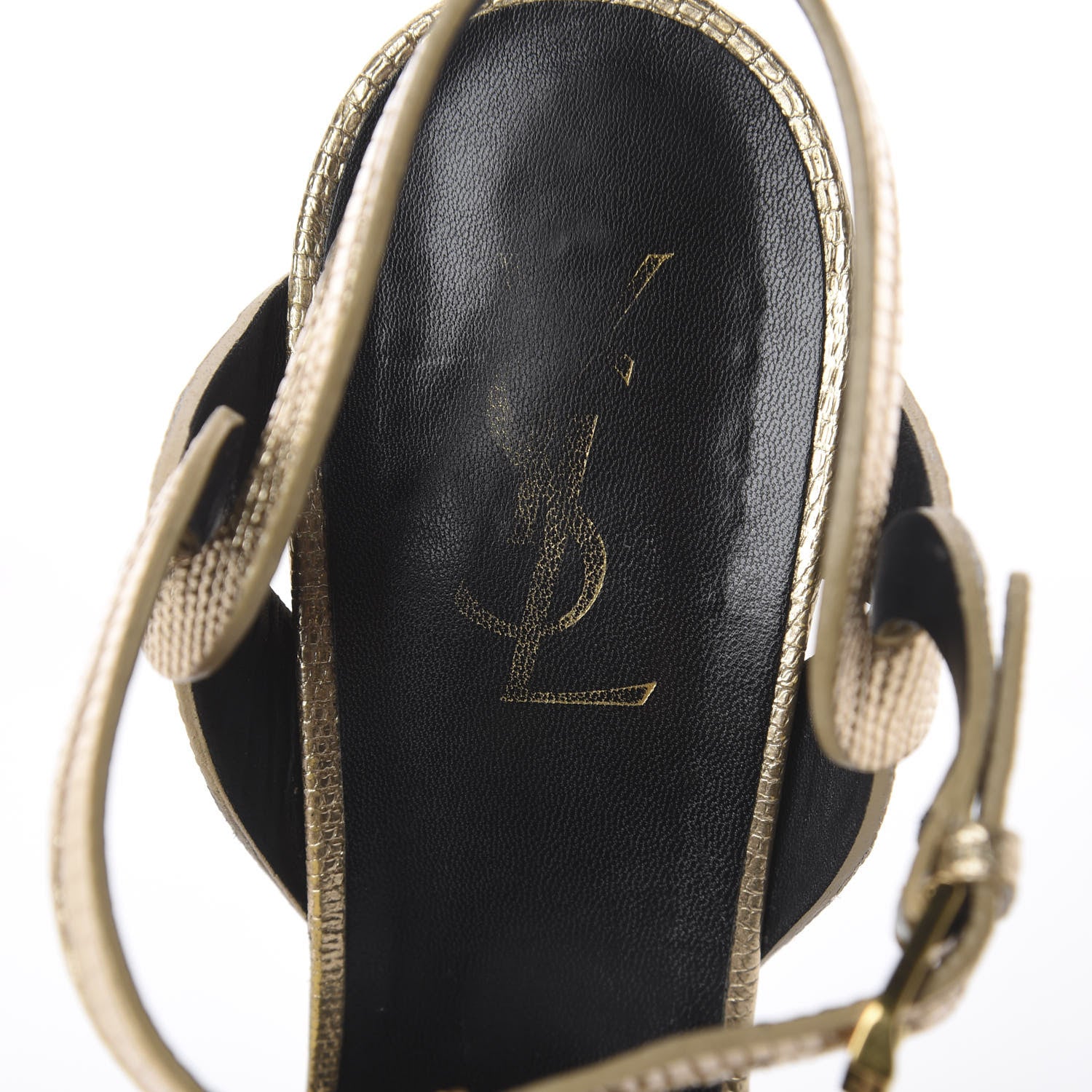 Saint Laurent Metallic Calfskin Lizard Embossed Tribute 105 Platform Sandals 41 Gold 5 of 7