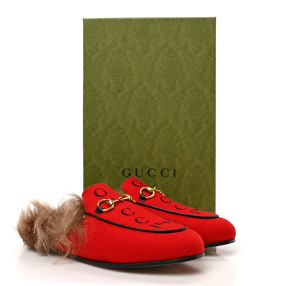 Gucci Aston Felt Fur Gucci 100 Womens Princetown Slippers 36 Hibiscus Red Black 8 of 8