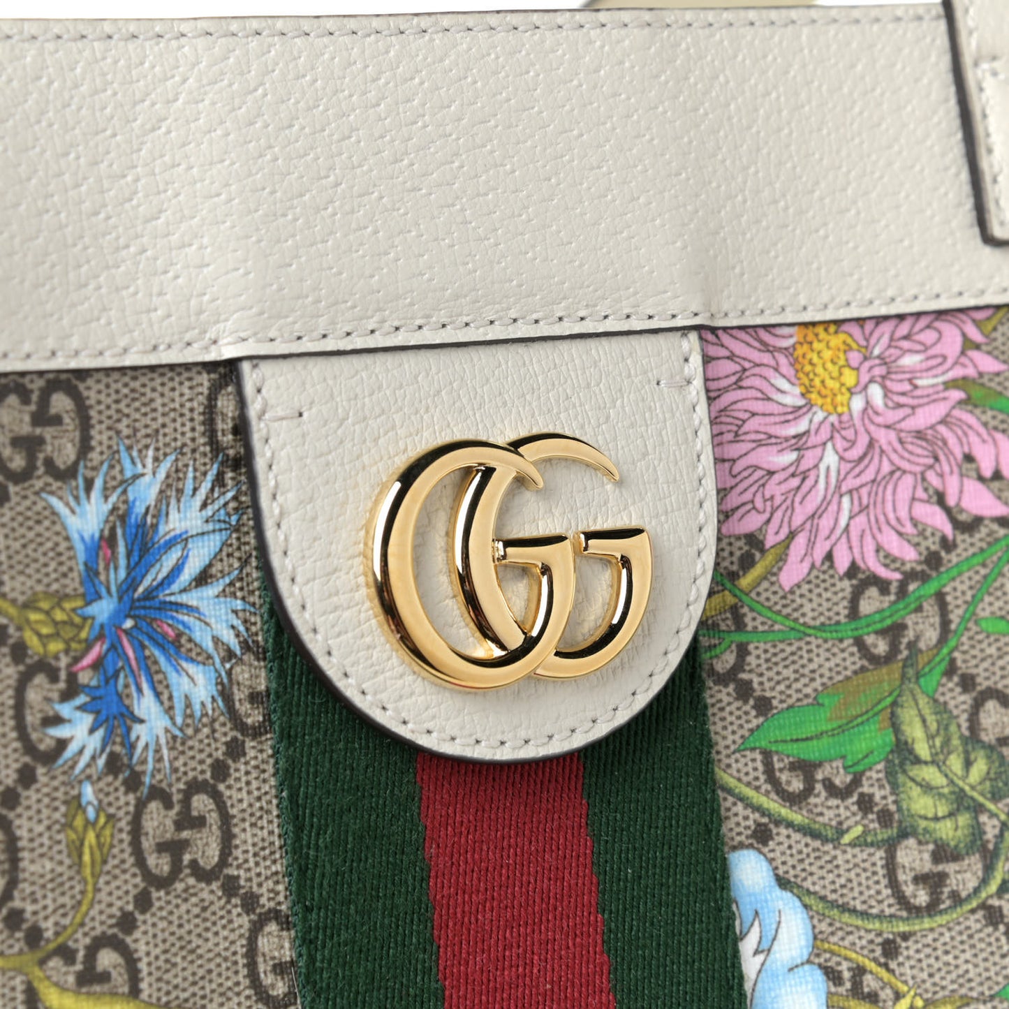 GG Supreme Monogram Flora Web Ophidia Vertical Shopping Tote White