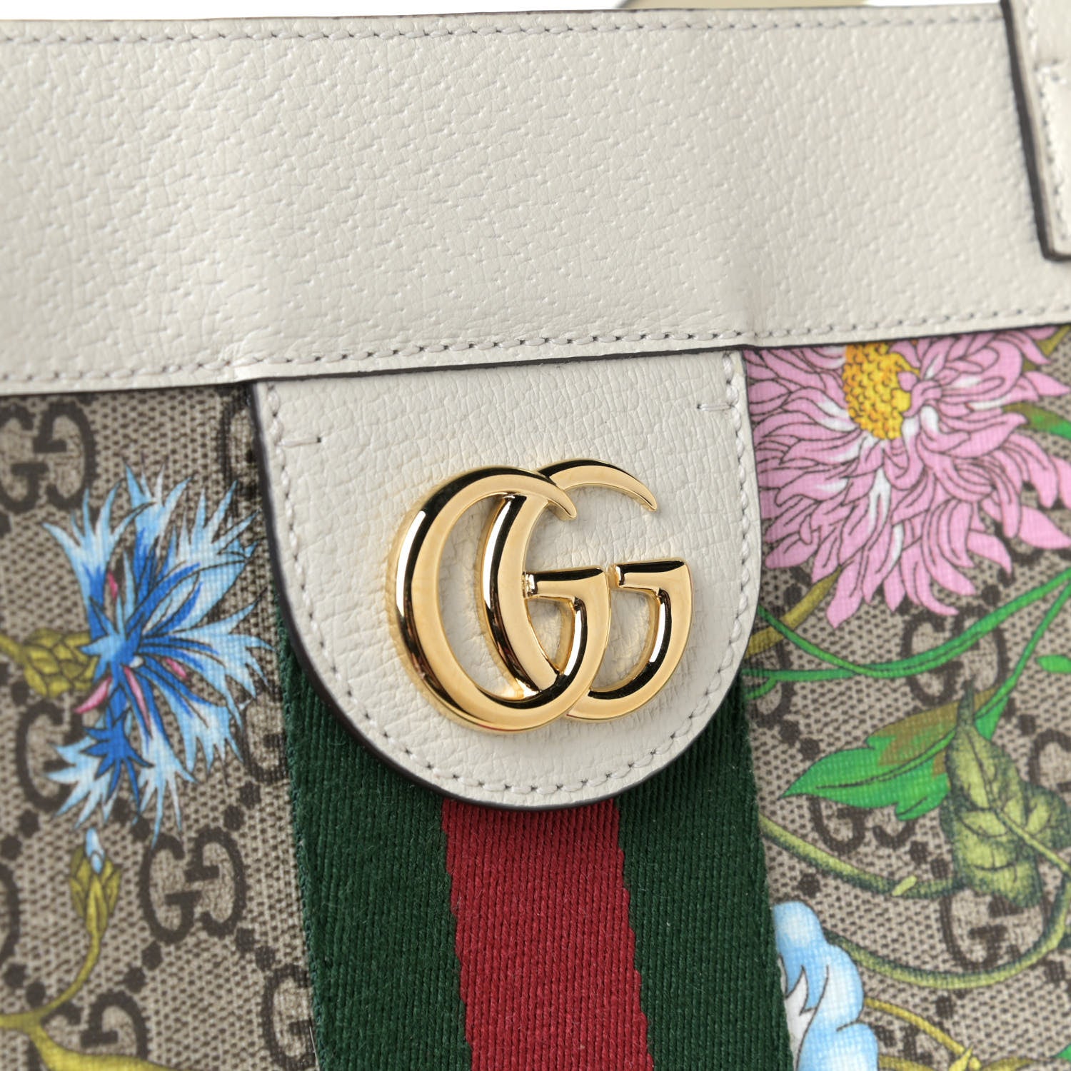Gucci GG Supreme Monogram Flora Web Ophidia Vertical Shopping Tote White 10 of 11
