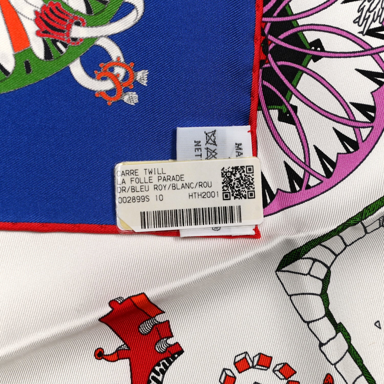 Hermes Silk La Folle Parade Scarf 90 Bleu Roy White Rouge 5 of 5