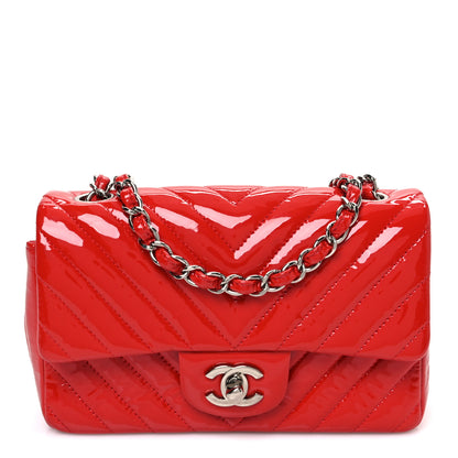 Chanel Patent Calfskin Chevron Quilted Mini Rectangular Flap Red 1 of 13