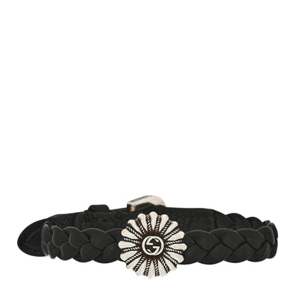 Gucci Sterling Silver Leather Interlocking G Woven Bracelet Black 1 of 5