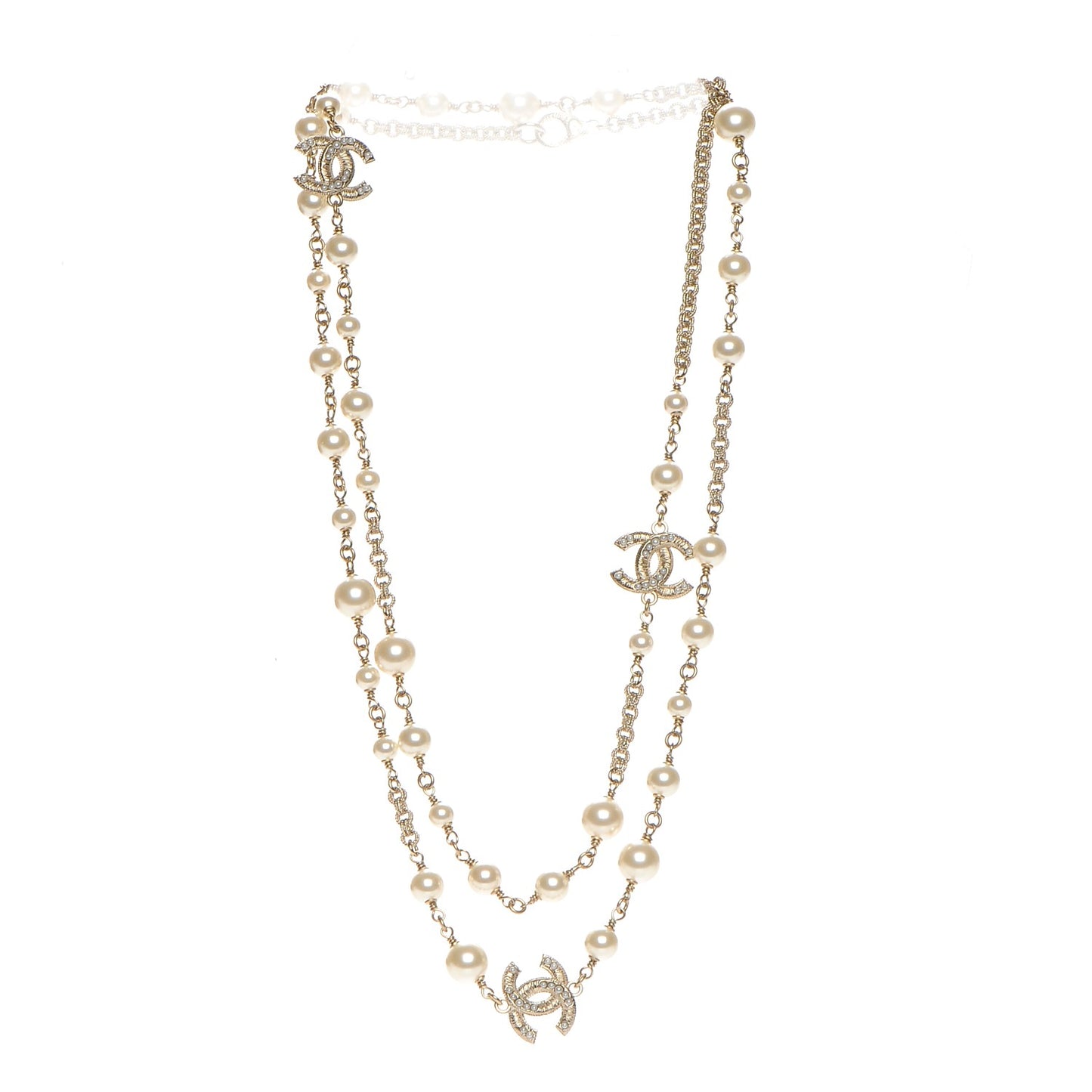 Pearl CC Long Necklace Light Gold