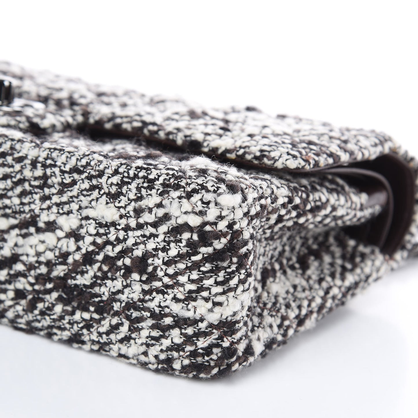 Tweed Quilted Medium Double Flap White Brown
