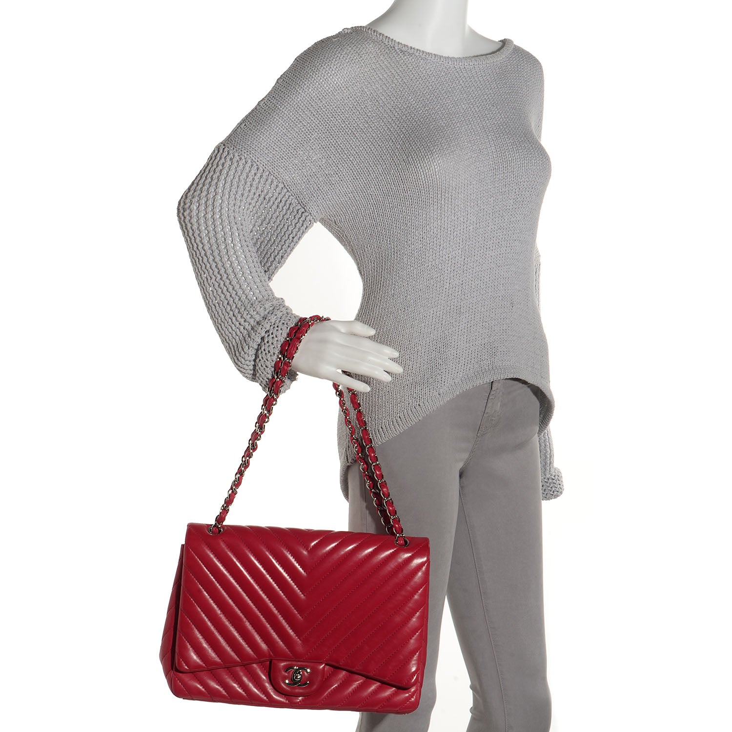 Chanel Lambskin Chevron Maxi Single Flap Dark Pink 2 of 7
