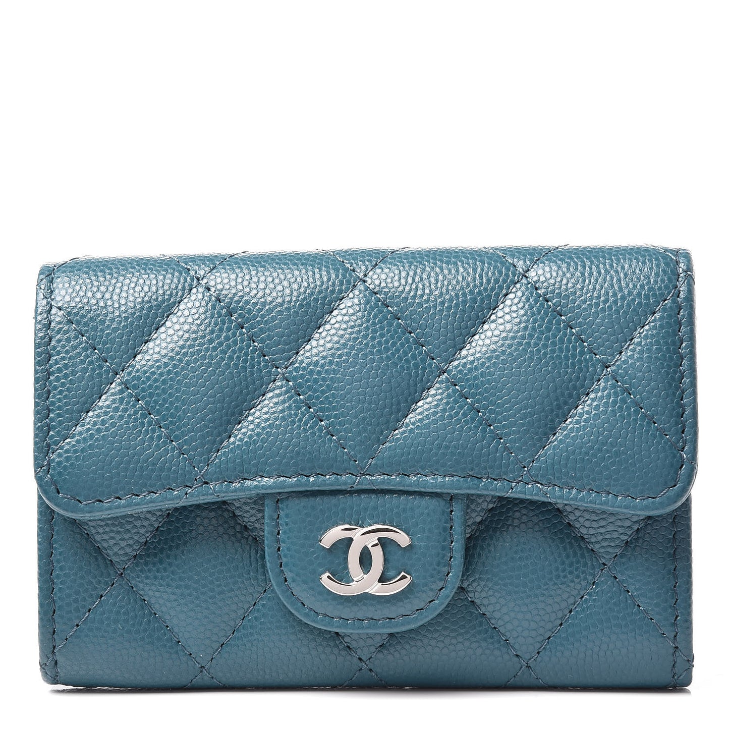 Caviar Quilted Flap Card Holder Dark Turquoise