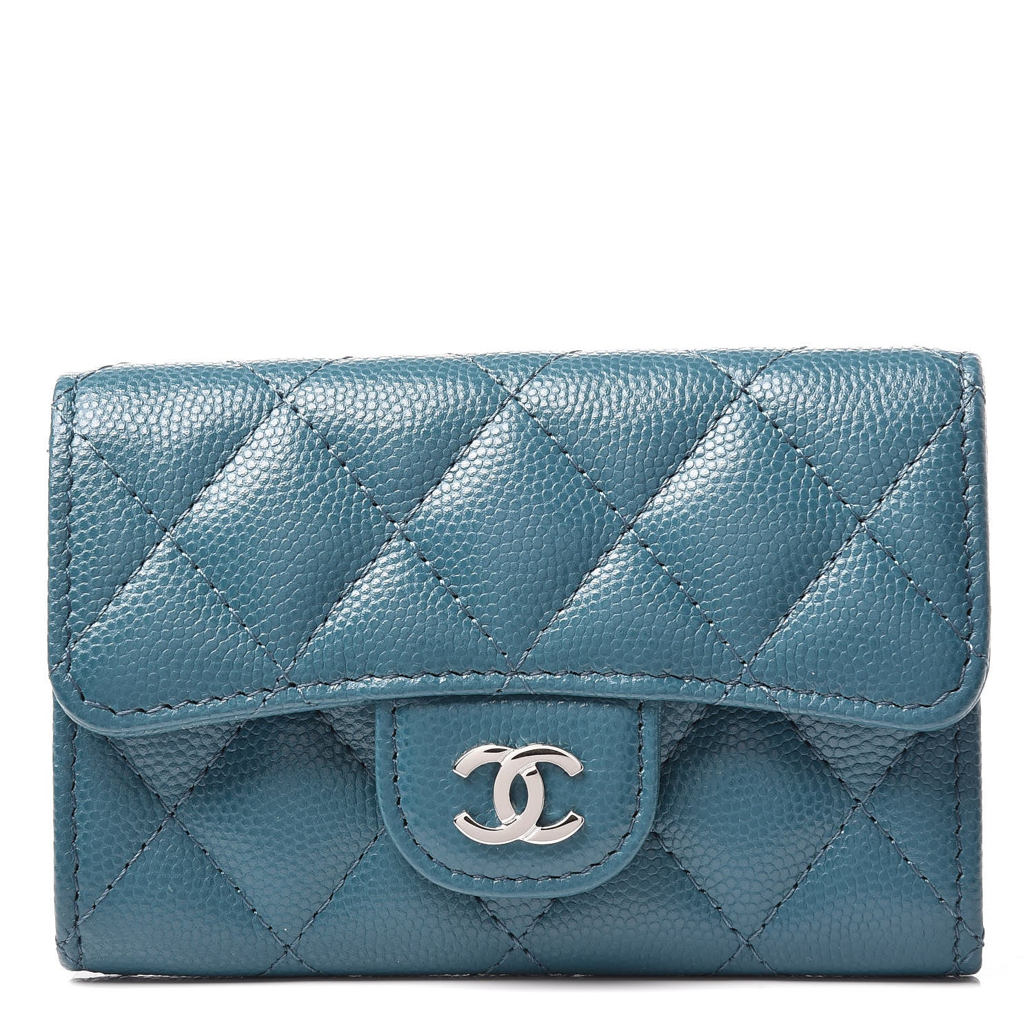 Chanel Caviar Quilted Flap Card Holder Dark Turquoise 1 of 10
