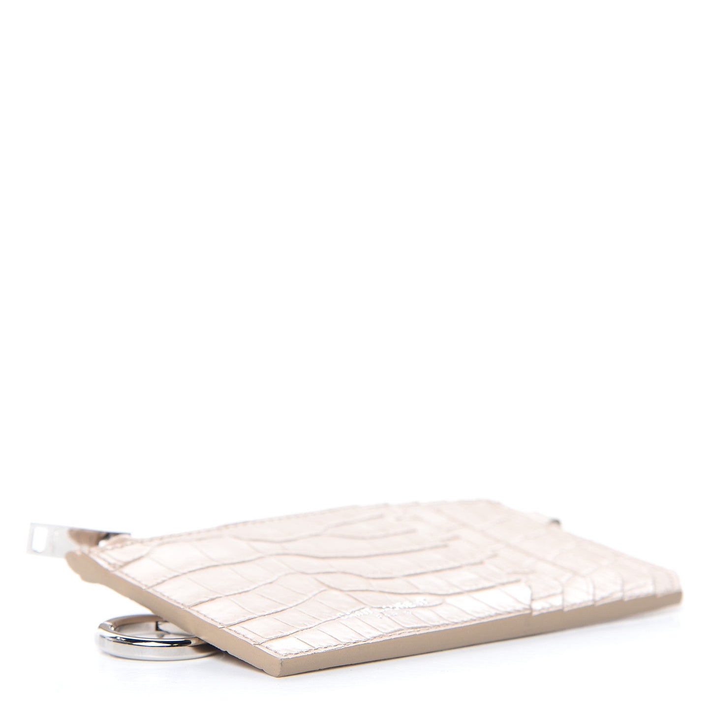 Calfskin Crocodile Embossed 5 Fragments Zip Pouch Card Holder Beige