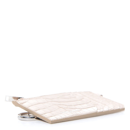 Saint Laurent Calfskin Crocodile Embossed 5 Fragments Zip Pouch Card Holder Beige 6 of 9