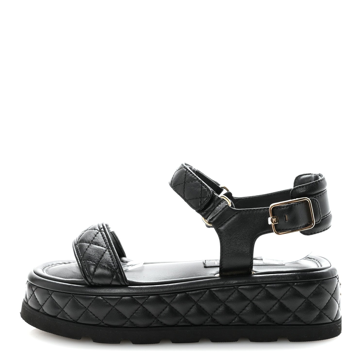 Chanel Lambskin Quilted Platform Sandals 37 Black 1 of 18