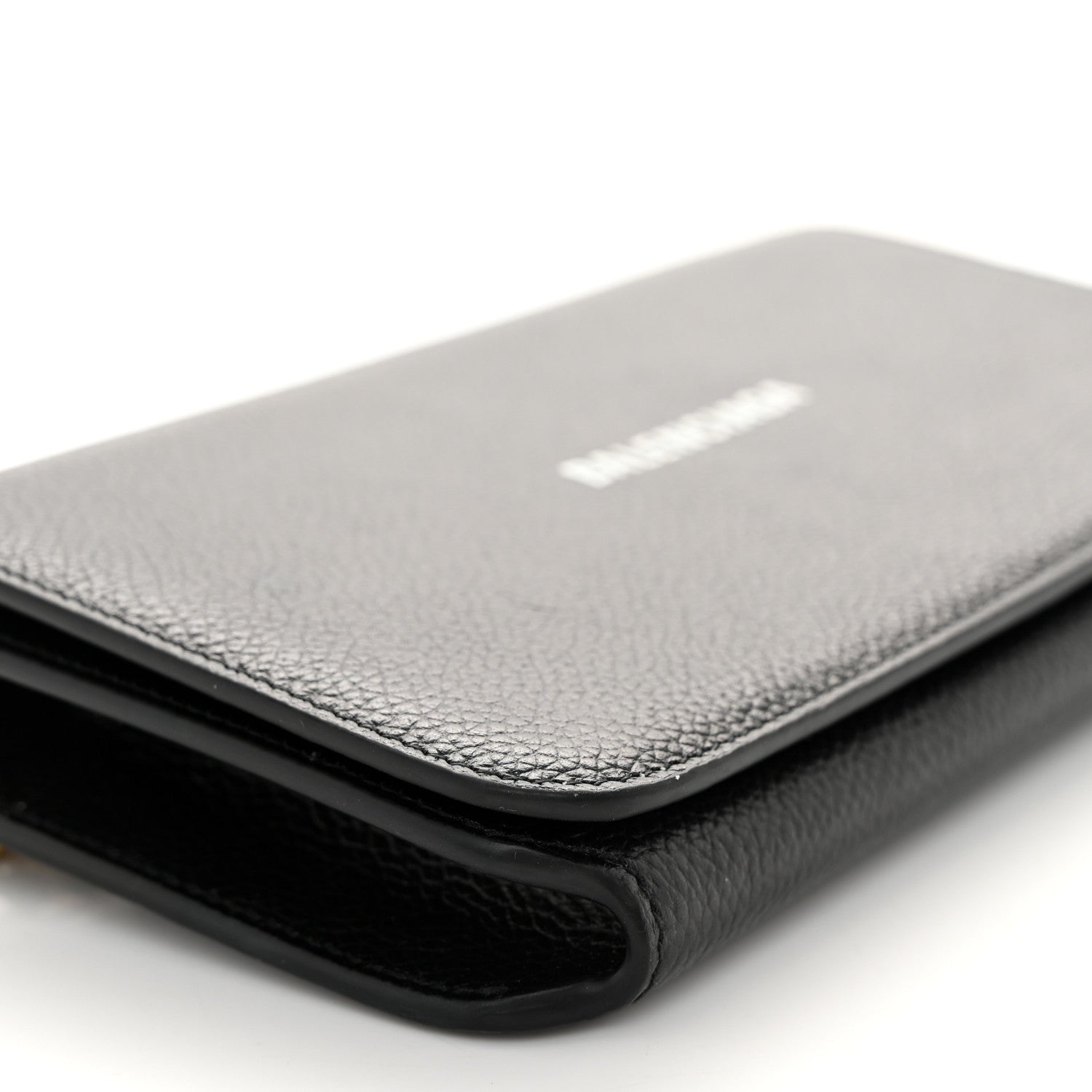 Balenciaga Grained Calfskin Logo Everyday Phone Holder Wallet On Chain Black White 10 of 12