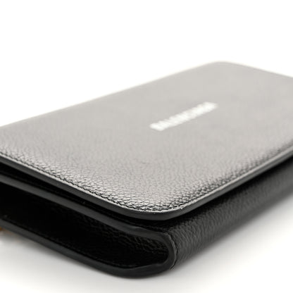 Balenciaga Grained Calfskin Logo Everyday Phone Holder Wallet On Chain Black White 10 of 12