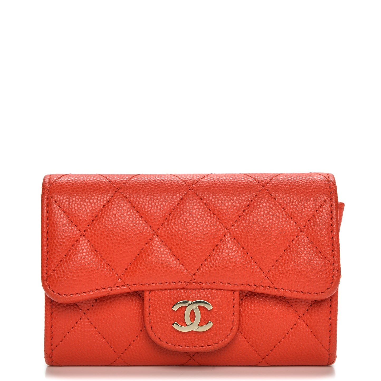 Caviar Quilted Flap Card Holder Red