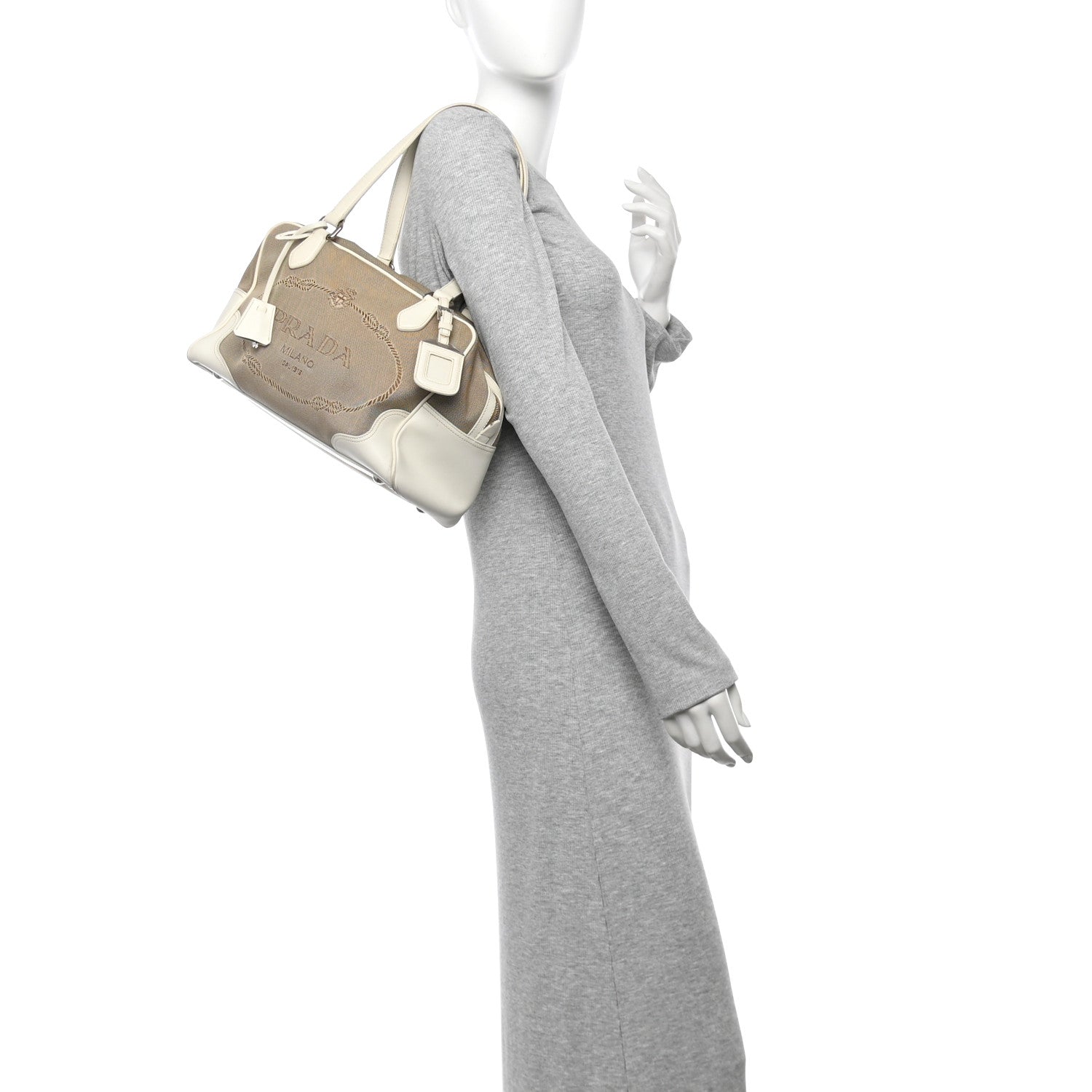 Prada Jacquard Logo Handbag Corda White 2 of 12