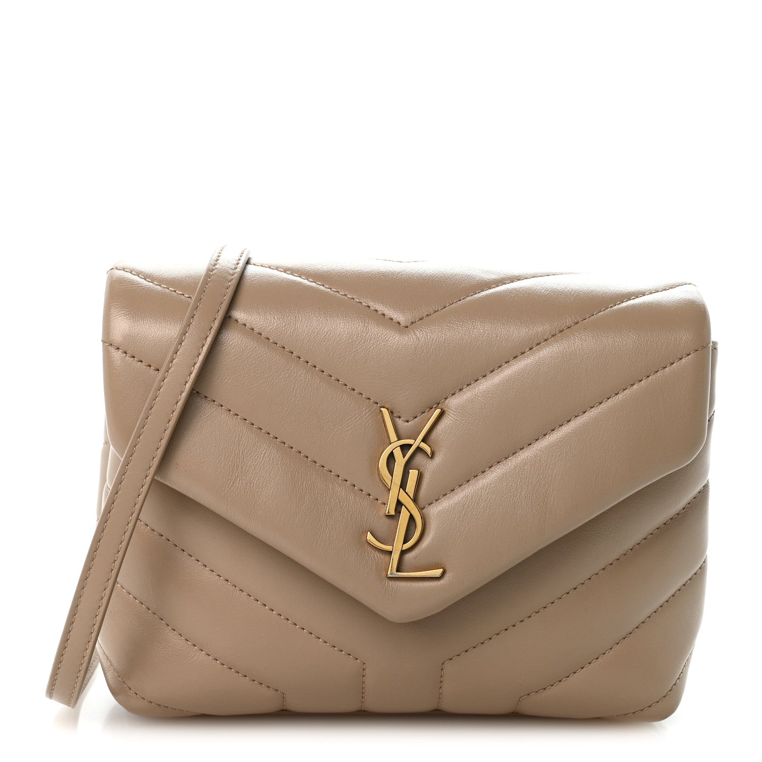 Saint Laurent Calfskin Y Quilted Monogram Toy Loulou Crossbody Bag Dark Beige 1 of 13