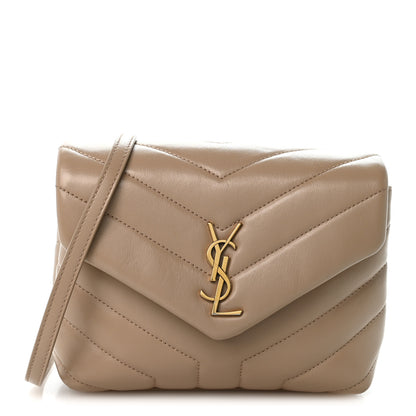 Saint Laurent Calfskin Y Quilted Monogram Toy Loulou Crossbody Bag Dark Beige 1 of 13
