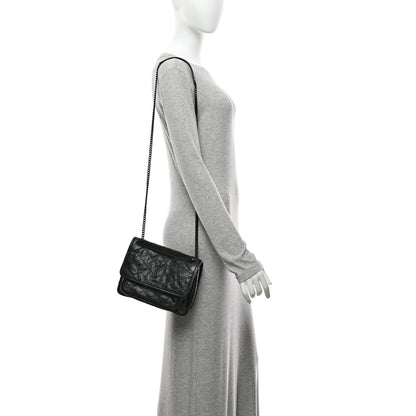 Saint Laurent Crinkled Calfskin Matelasse Monogram Baby Niki Chain Satchel Black 2 of 10