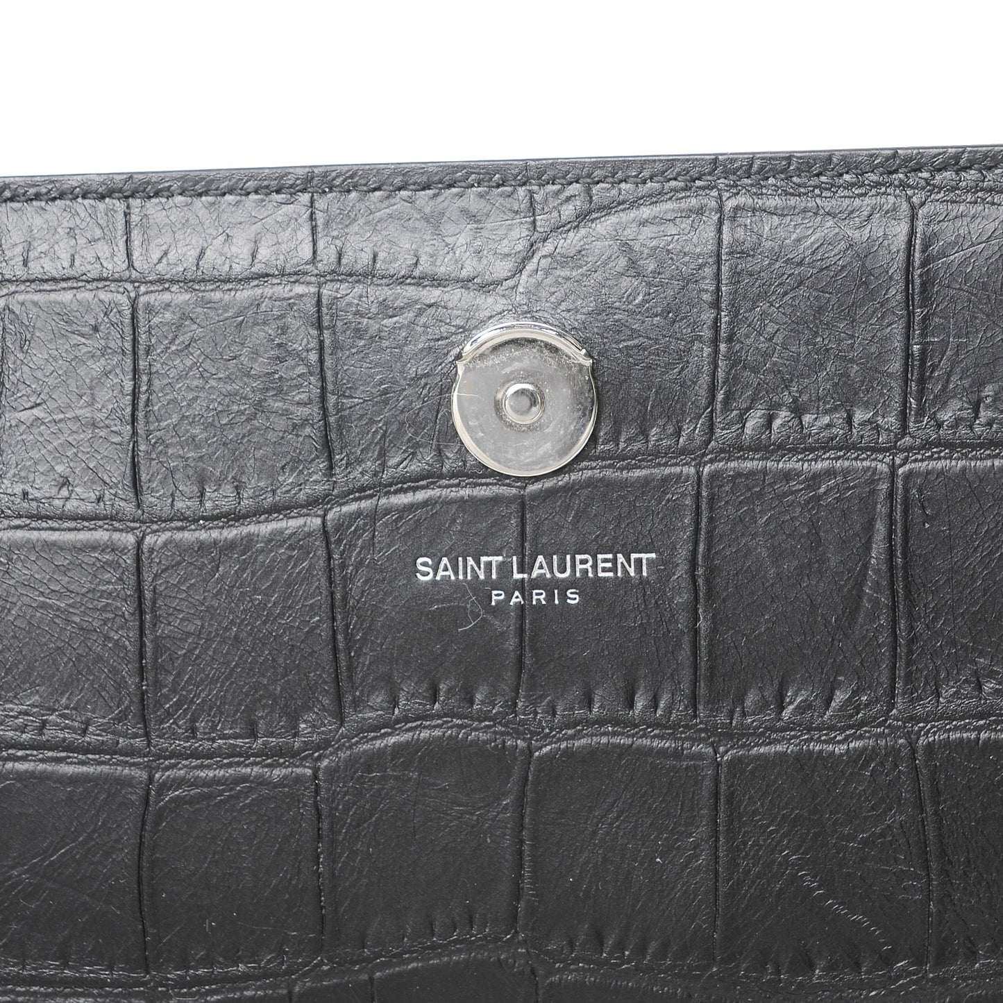 Calfskin Crocodile Embossed Large Classic Monogram Kate Satchel Black
