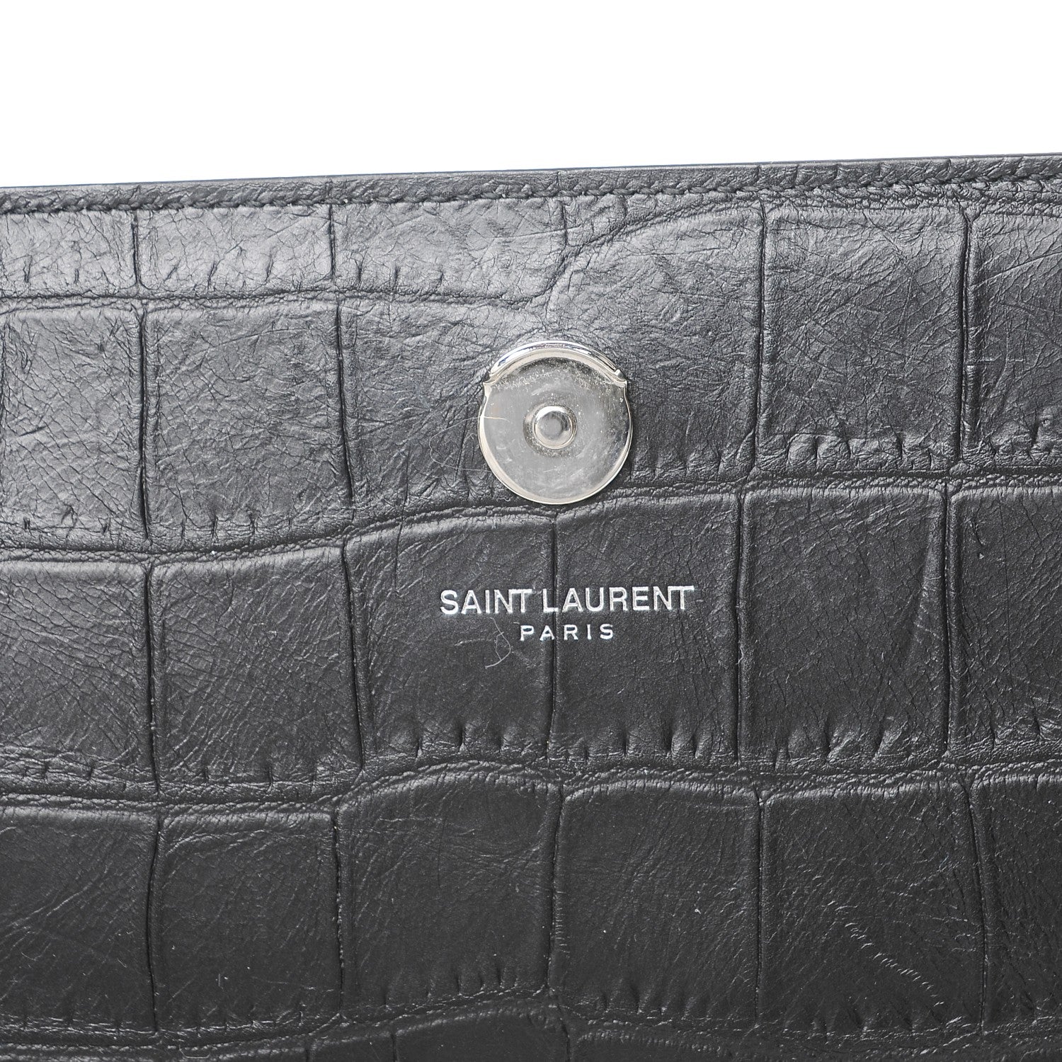 Saint Laurent Calfskin Crocodile Embossed Large Classic Monogram Kate Satchel Black 6 of 7