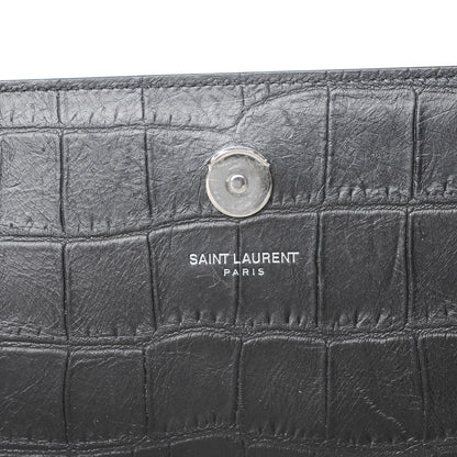 Saint Laurent Calfskin Crocodile Embossed Large Classic Monogram Kate Satchel Black 6 of 7