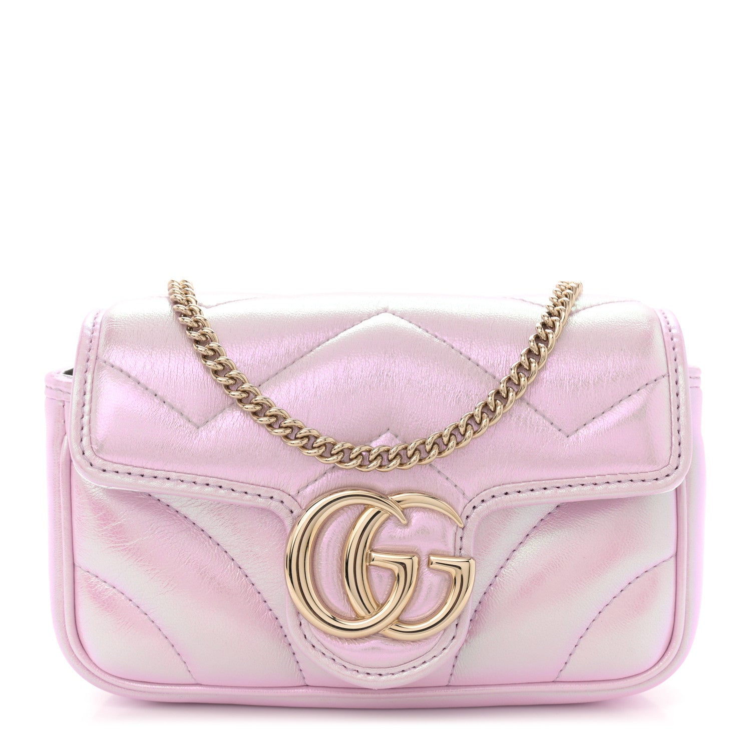 Gucci Iridescent Nappa Chevron Matelasse Super Mini GG Marmont Shoulder Bag Iridescent Escape Pink 1 of 11