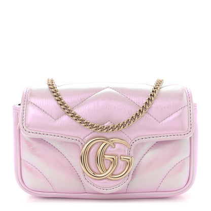 Gucci Iridescent Nappa Chevron Matelasse Super Mini GG Marmont Shoulder Bag Iridescent Escape Pink 1 of 11