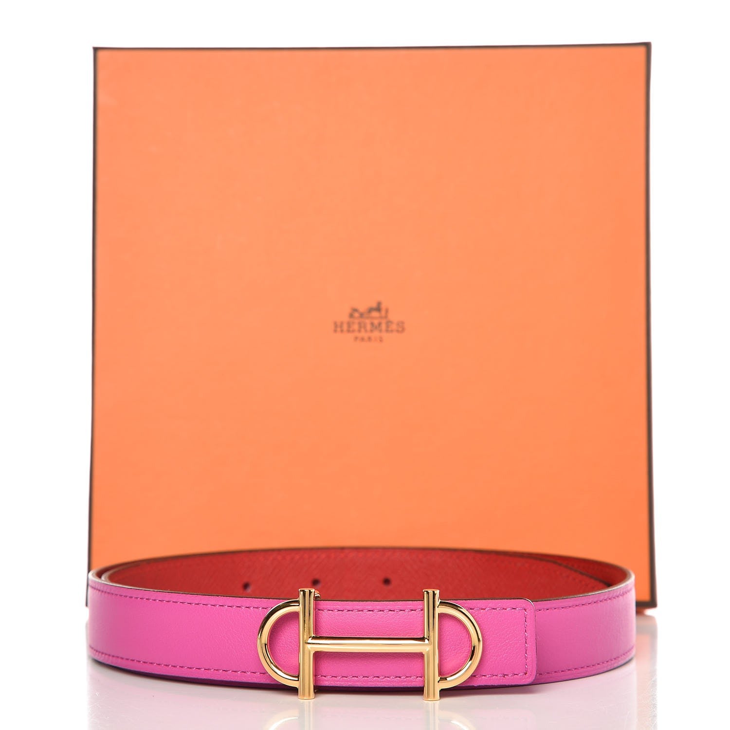 Hermes Swift Epsom 24mm Gamma Belt 75 Magnolia Rouge Casaque 8 of 8