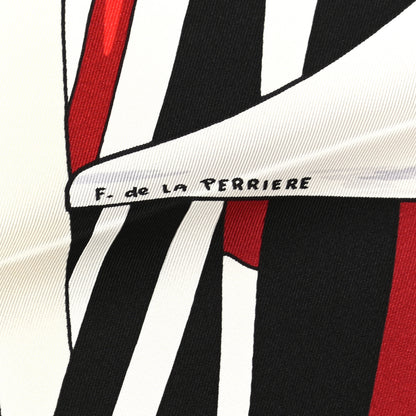 Hermes Silk Cuirs Du Desert II Shawl 140 Rouge White Black 7 of 11