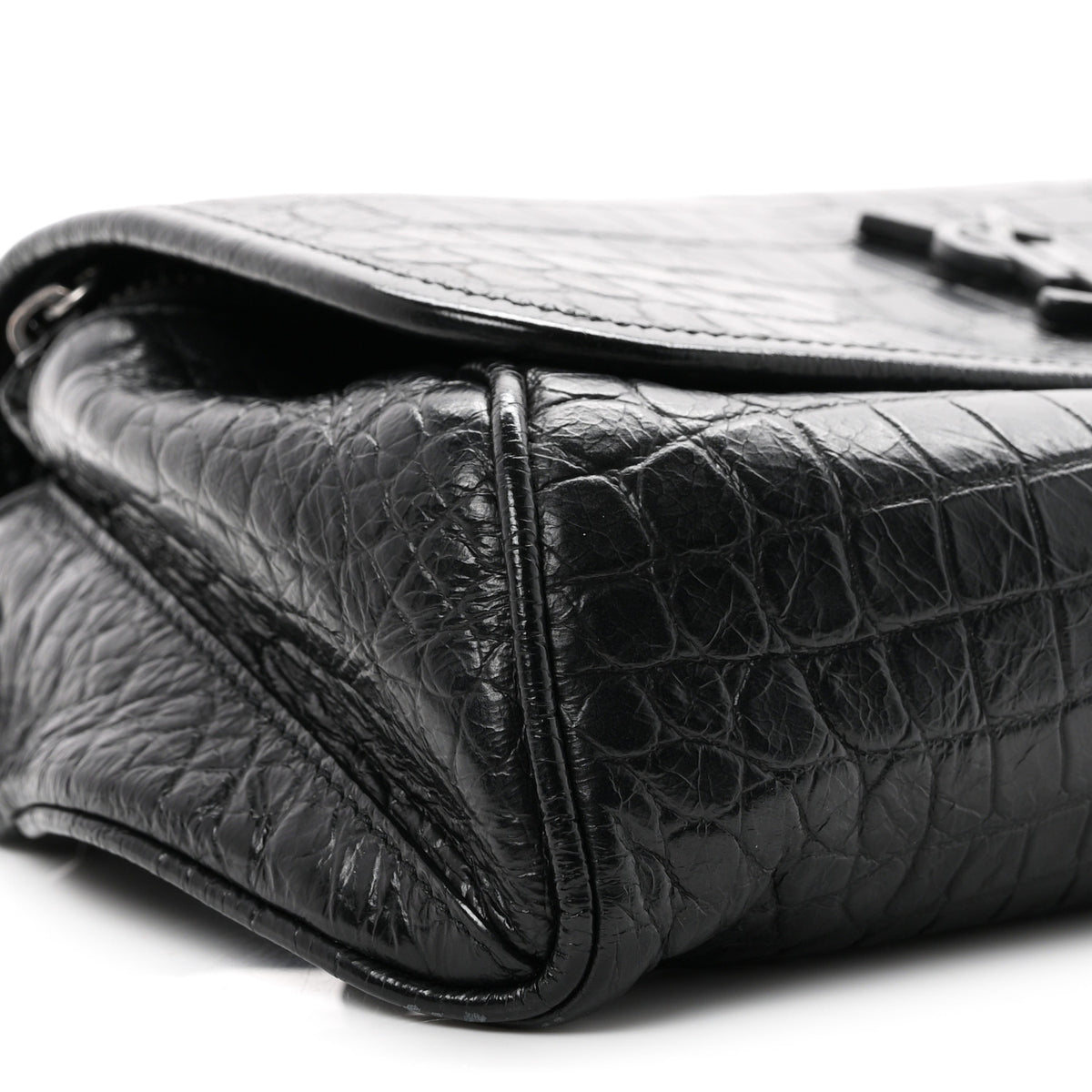 Saint Laurent Crocodile Embossed Calfskin Matelasse Monogram Baby Niki Shoulder Belt Bag Black 9 of 10