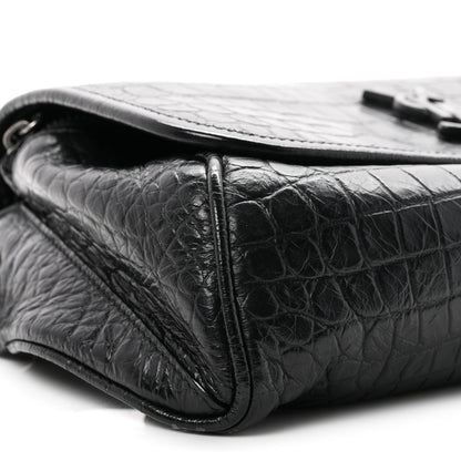 Saint Laurent Crocodile Embossed Calfskin Matelasse Monogram Baby Niki Shoulder Belt Bag Black 9 of 10
