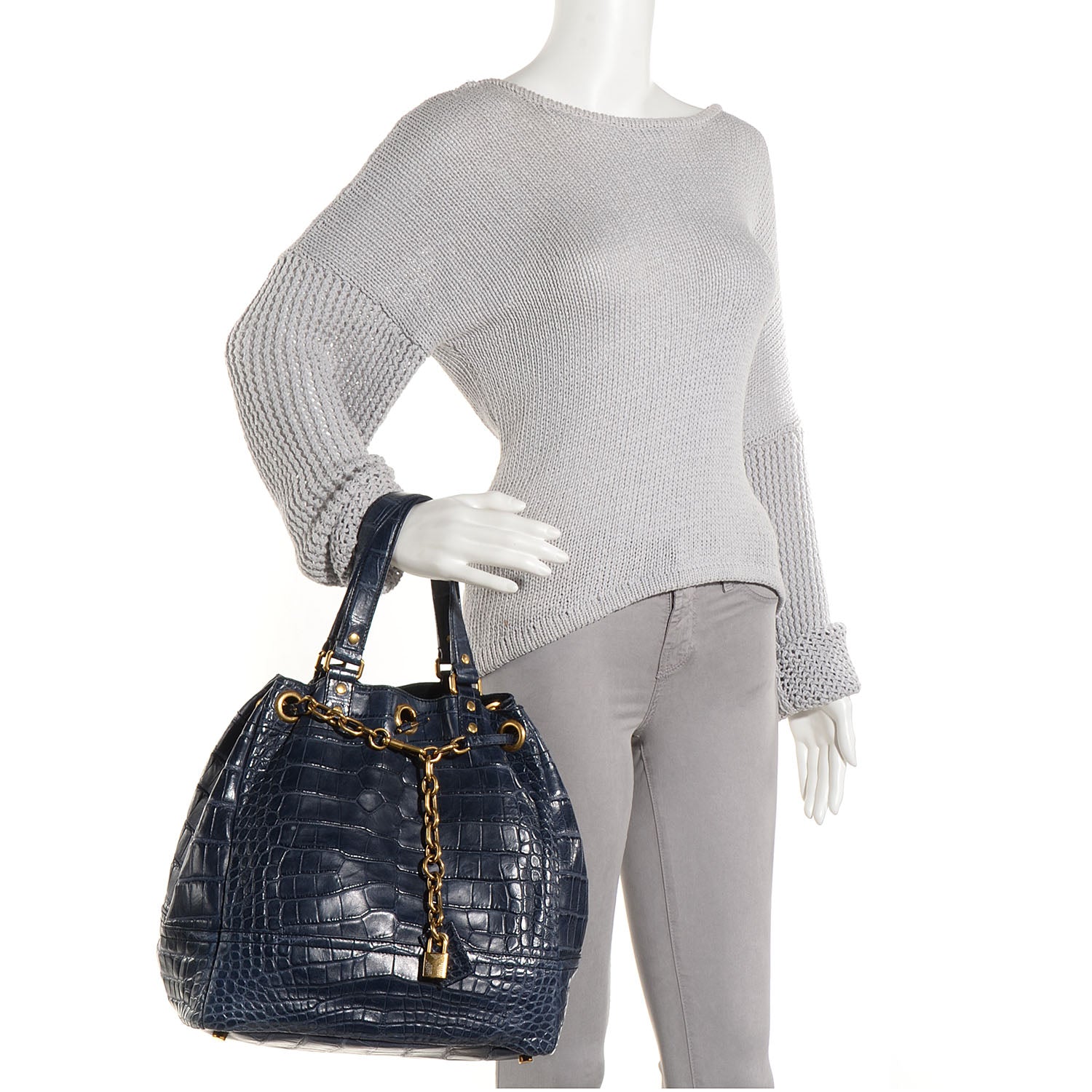 Saint Laurent Alligator Overseas Faubourg Tote Blue 2 of 7