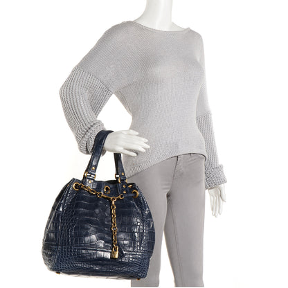 Saint Laurent Alligator Overseas Faubourg Tote Blue 2 of 7