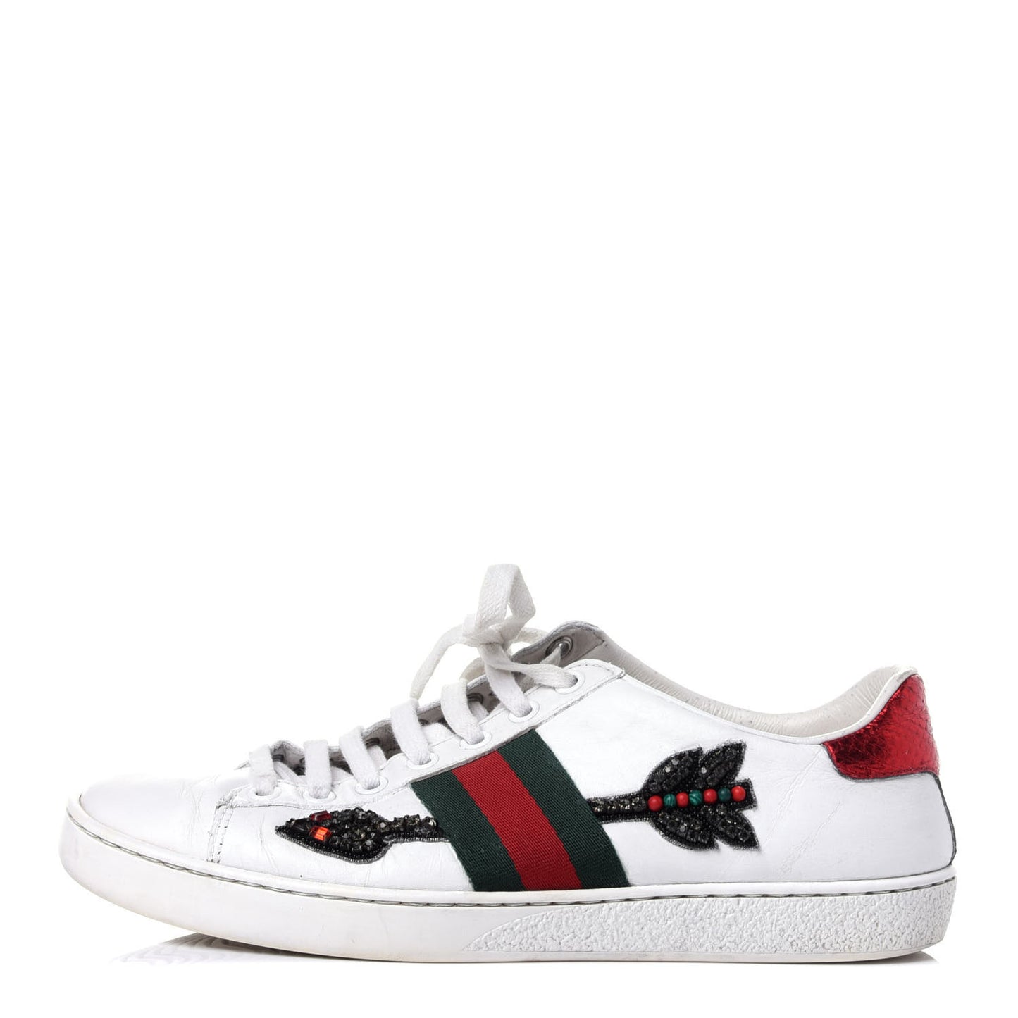 Calfskin Web Studded Arrow Ace Sneakers 36.5 White
