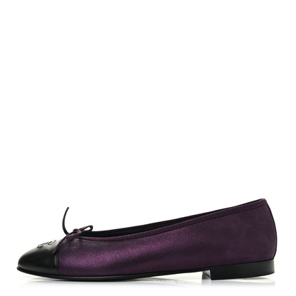 Chanel Metallic Lambskin Cap Toe CC Ballerina Flats 41 Dark Plum 1 of 6