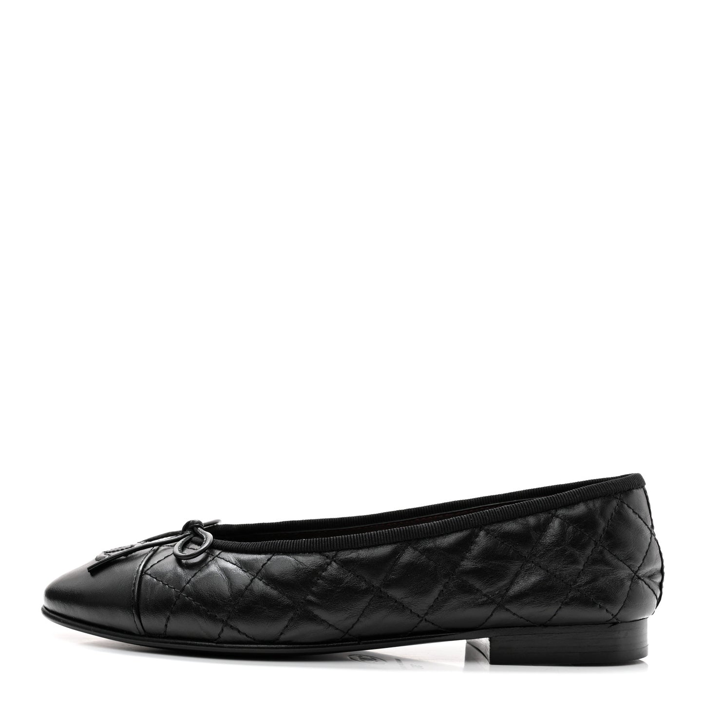 Aged Calfskin Quilted CC Cap Toe Ballerina Flats 36 Black