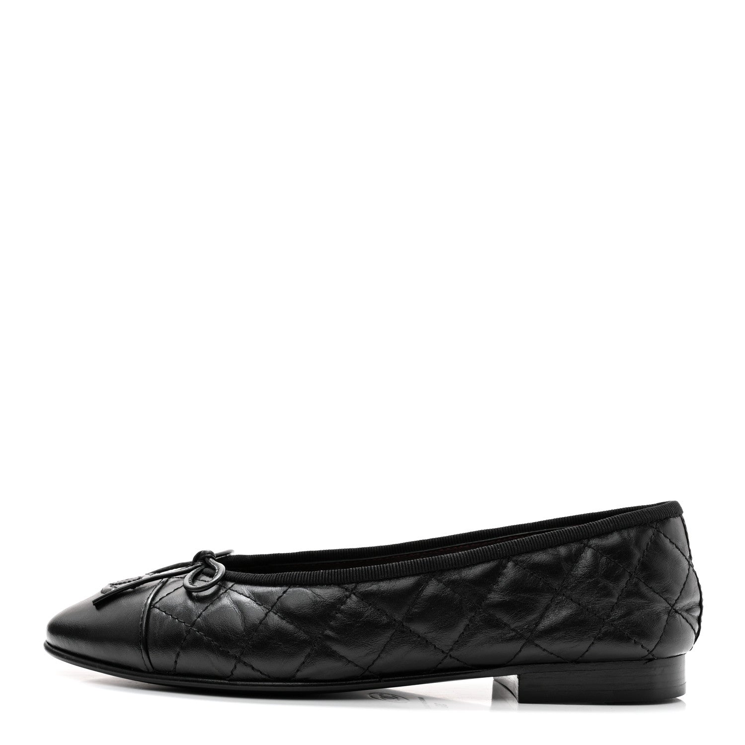 Chanel Aged Calfskin Quilted CC Cap Toe Ballerina Flats 36 Black 1 of 10