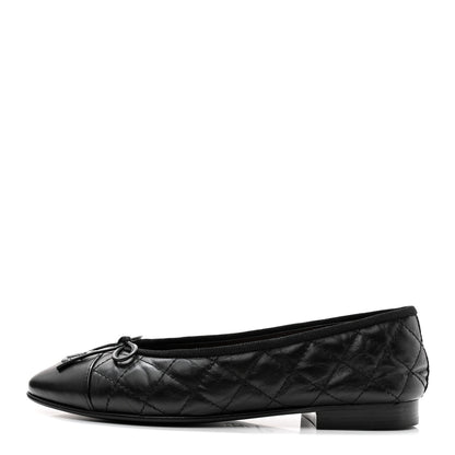 Chanel Aged Calfskin Quilted CC Cap Toe Ballerina Flats 36 Black 1 of 10