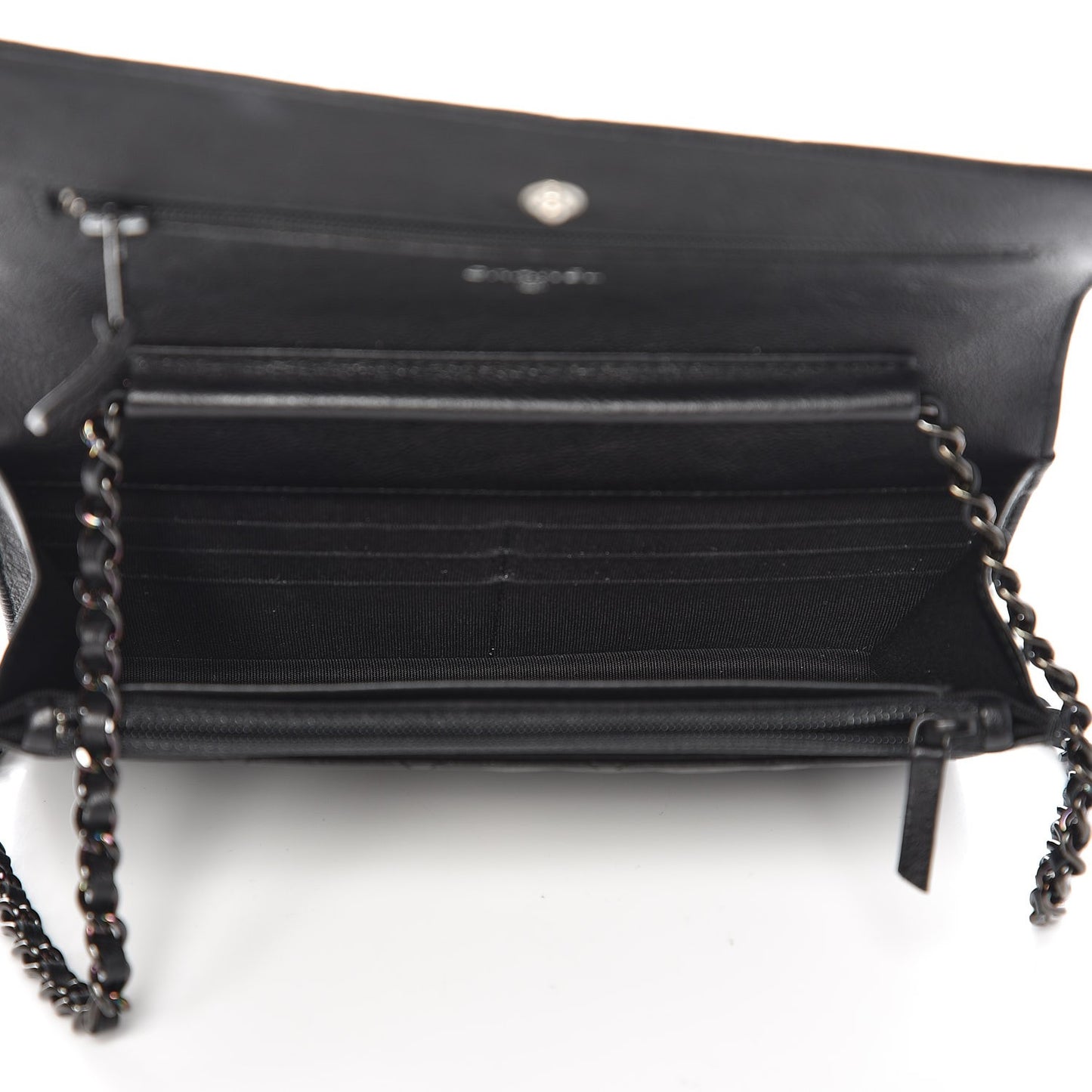 Crumpled Calfskin Quilted Wallet On Chain WOC So Black