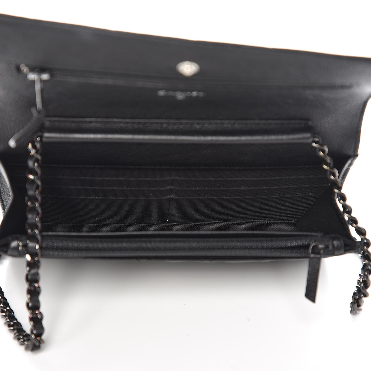 Chanel Crumpled Calfskin Quilted Wallet On Chain WOC So Black 5 of 9